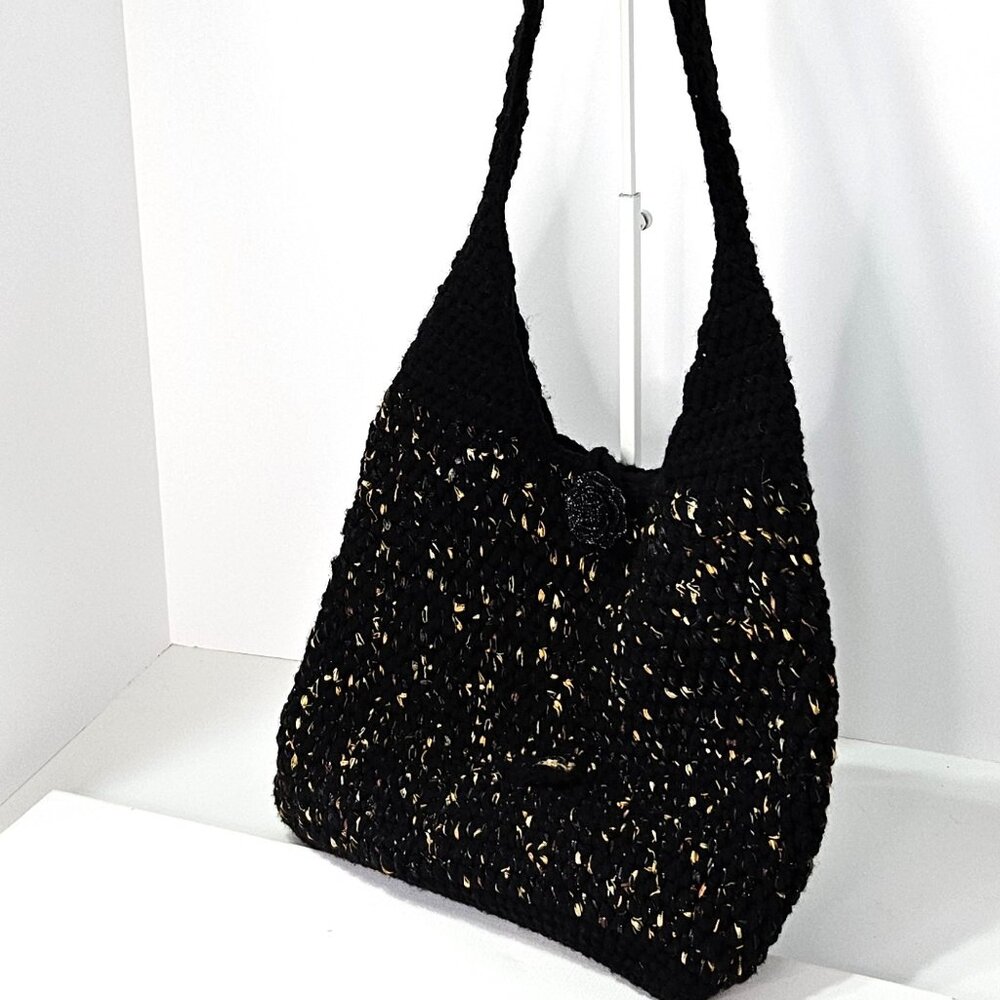 Crochet Black and Gold Crossbody/Tote Bag